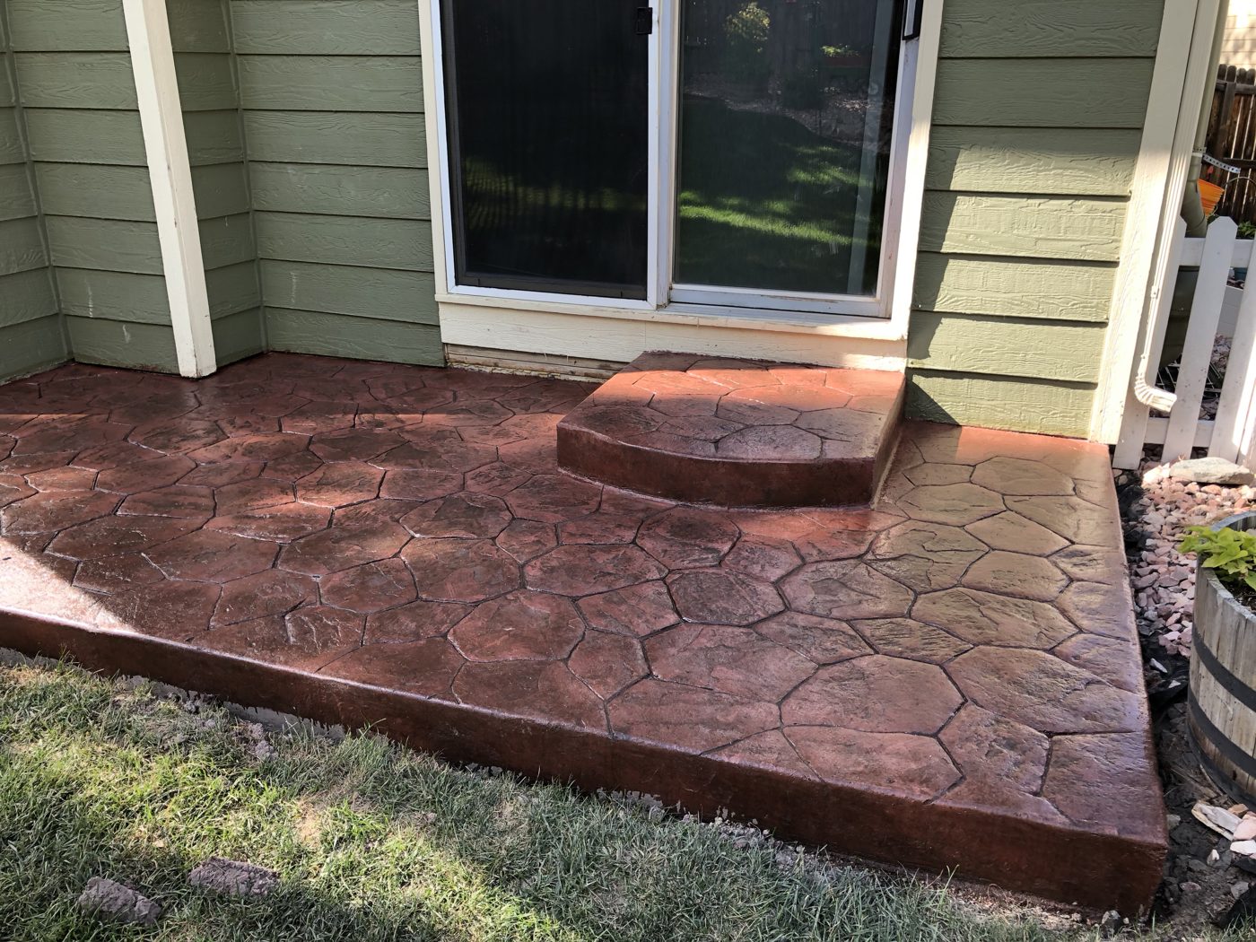 Stamped concrete patio with steps